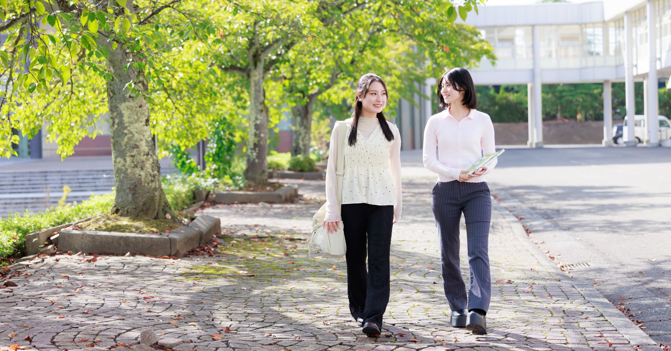 キャンパス内を歩く学生の写真